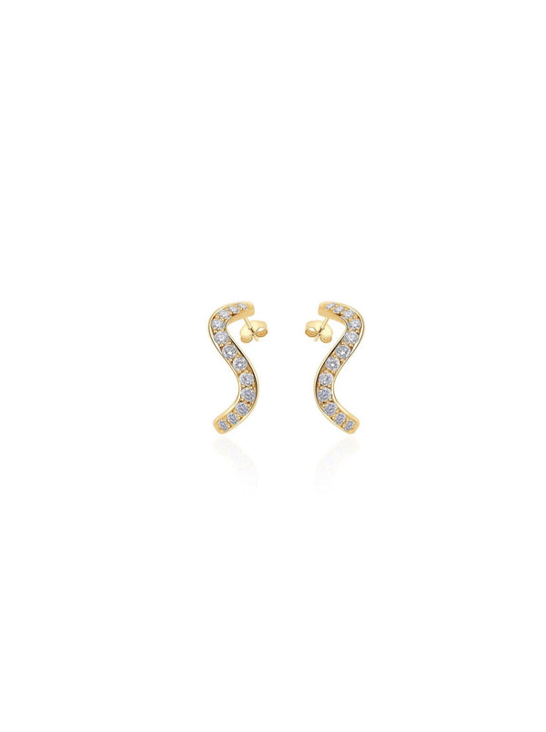 Pair of petite stud earrings - set with diamonds - wavy design - Nayestones Belgian Jewelry