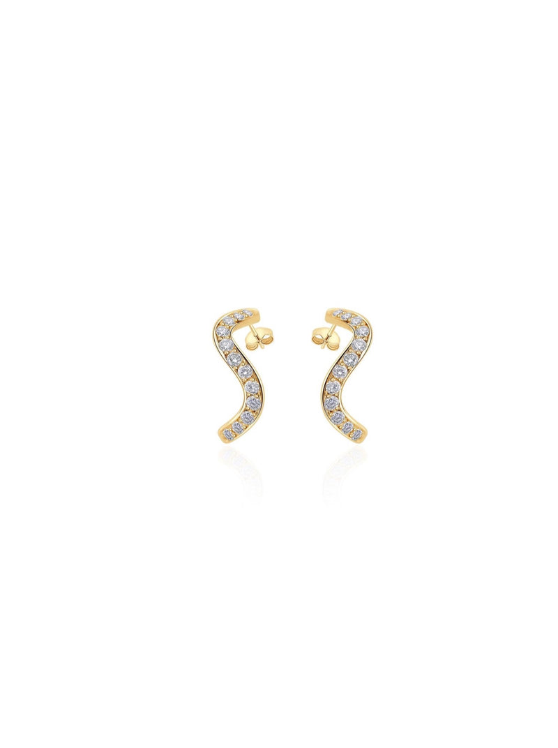 Pair of petite stud earrings - set with diamonds - wavy design - Nayestones Belgian Jewelry Nayestones