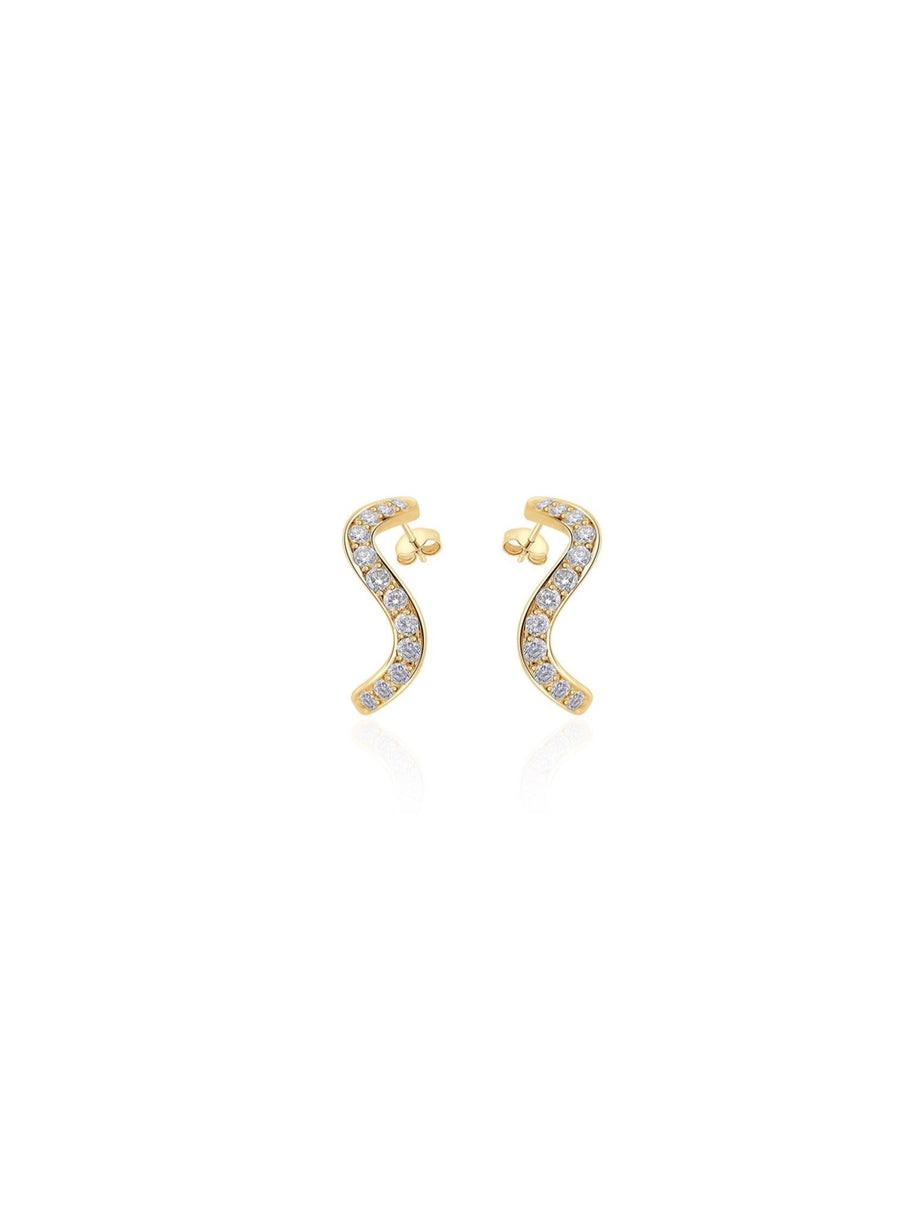 Pair of petite stud earrings - set with diamonds - wavy design - Nayestones Belgian Jewelry