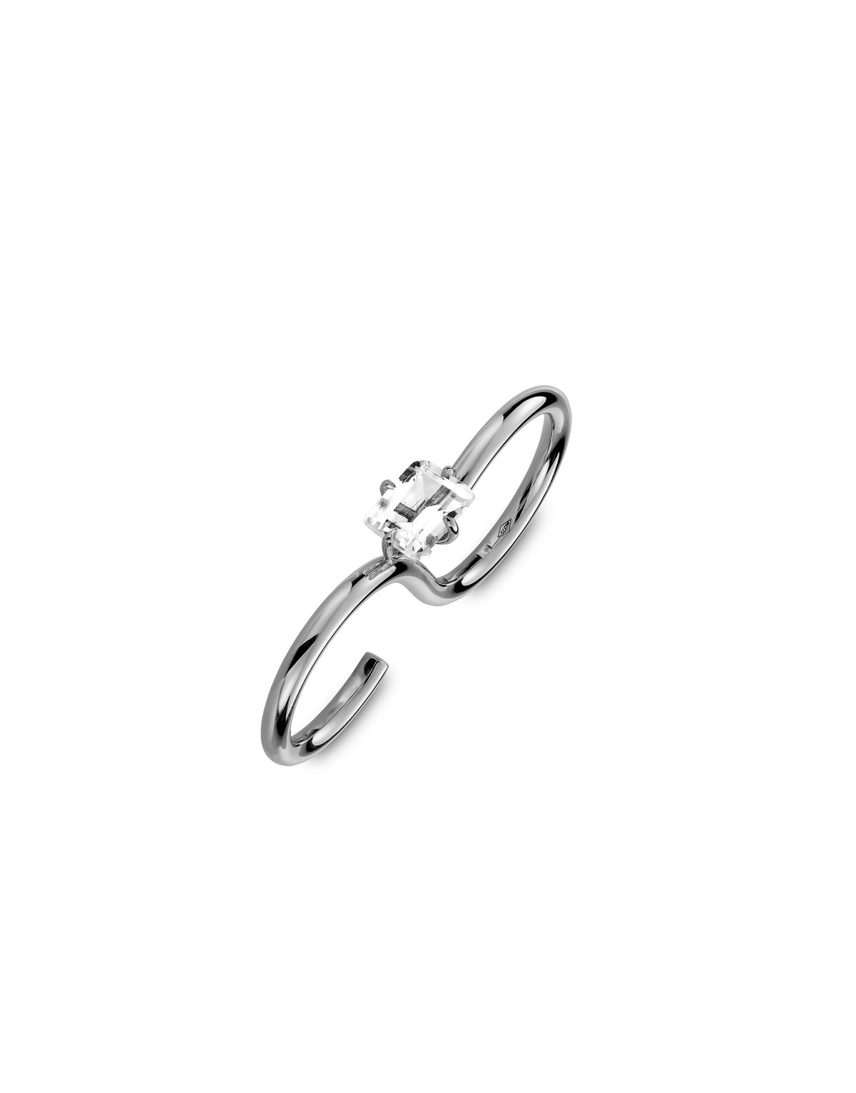 Signature Double ring in 9K white gold with a center topaz stone by Nayestones, Belgian fine jewelry.