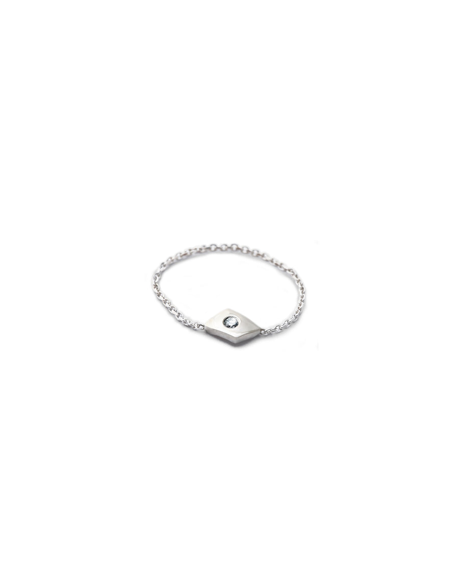 18k white gold ring with diamond - Ring Chain Snake Eye Diamond - Nayestones