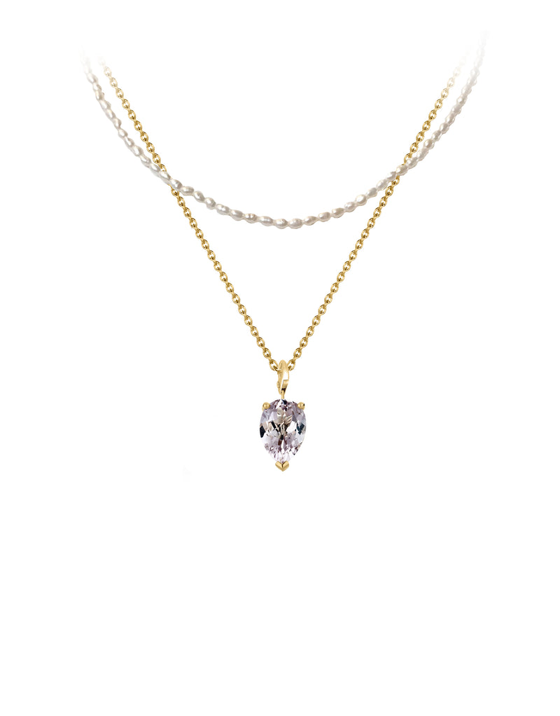 Necklace 9K gold amethyst and pearls - bloom necklace pearl and amethyst - Nayestones Nayestones