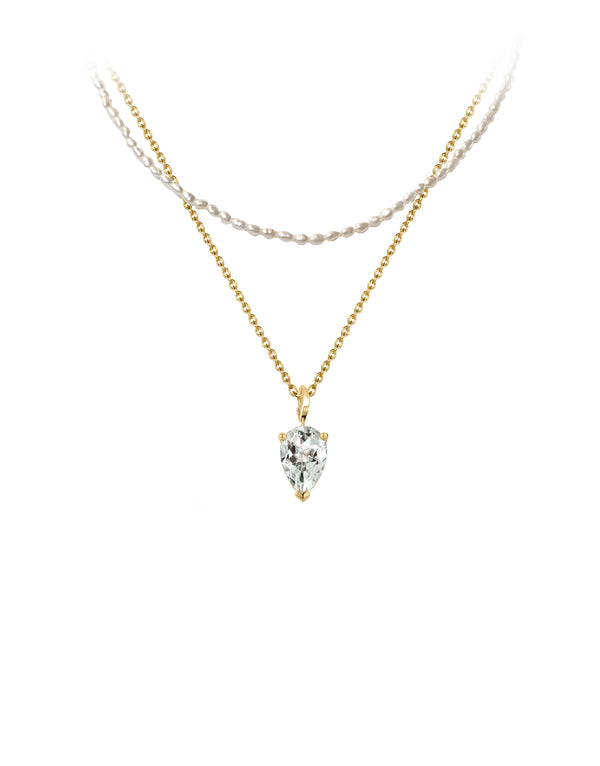 Discover elegance with Nayestones' adjustable 9K gold Amethyst green BLOOM CHARM  necklace, a stunning combination of pearls and chains designed for stacking.