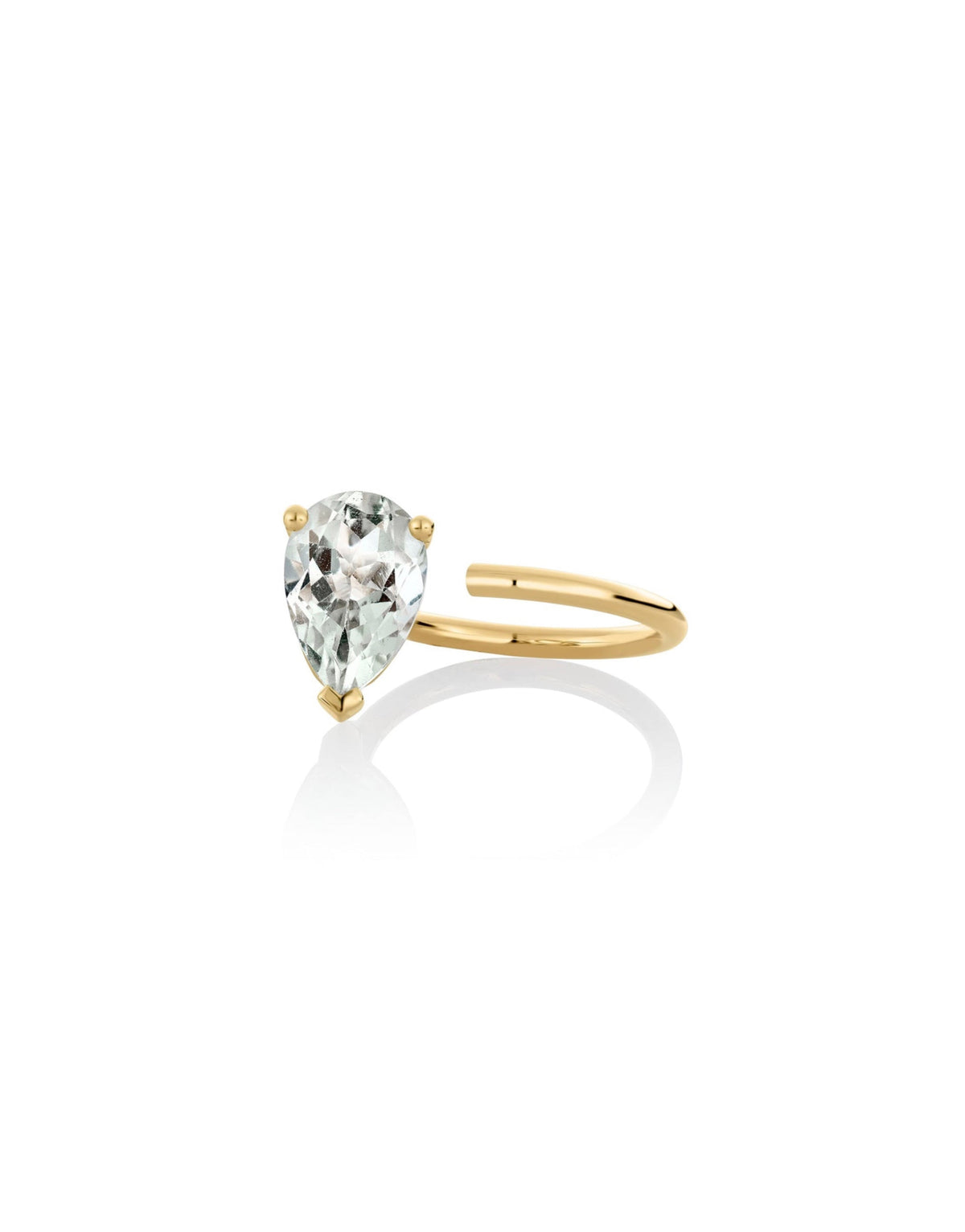  Bloom Ring in 9k yellow gold ring with a pear-cut green amethyst stone by Nayestones, Belgian fine jewelry.
