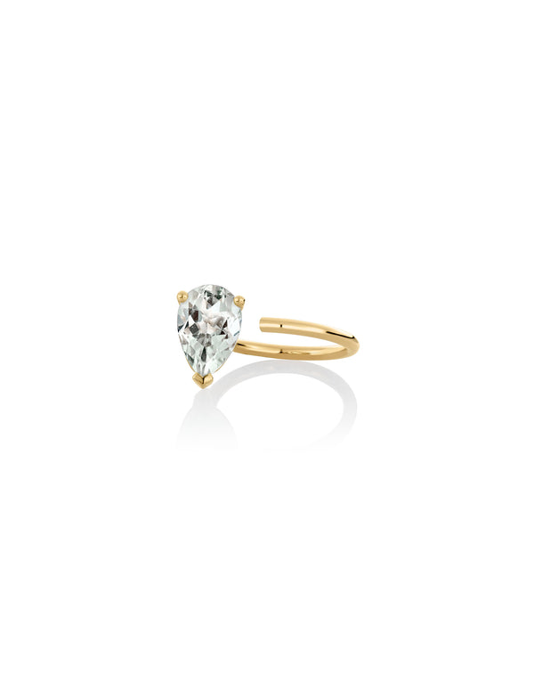  Bloom Ring in 9k yellow gold ring with a pear-cut green amethyst stone by Nayestones, Belgian fine jewelry. Nayestones