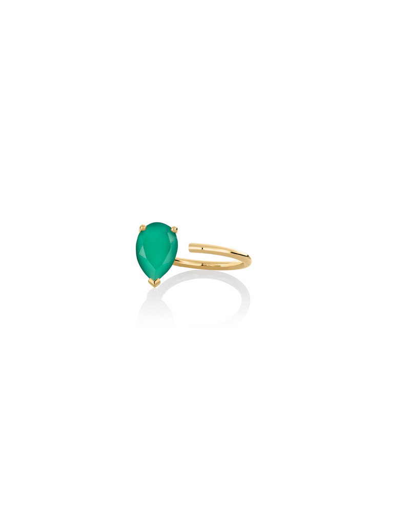 Bloom Ring in 925 silver yellow gold plated (vermeil) with a pear-cut green onyx by Nayestones, Belgian fine jewelry.  Nayestones