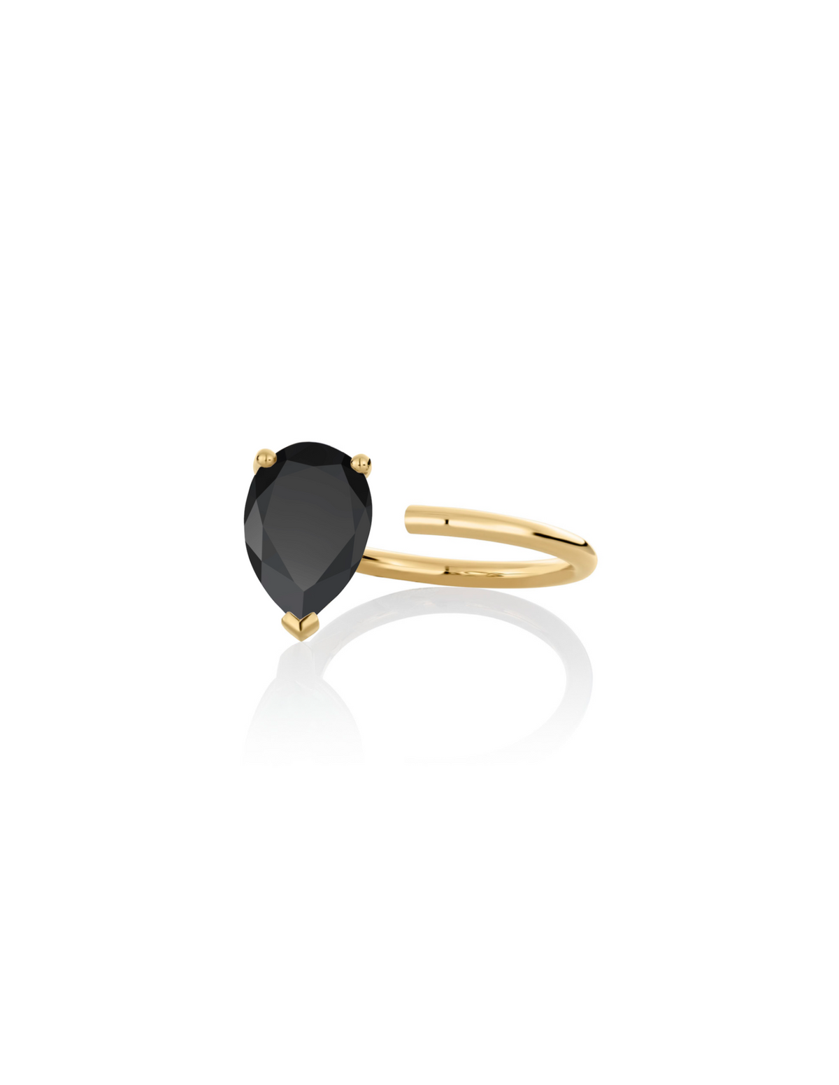  Bloom Ring in 9k yellow gold ring with a pear-cut black onyx stone by Nayestones, Belgian fine jewelry.