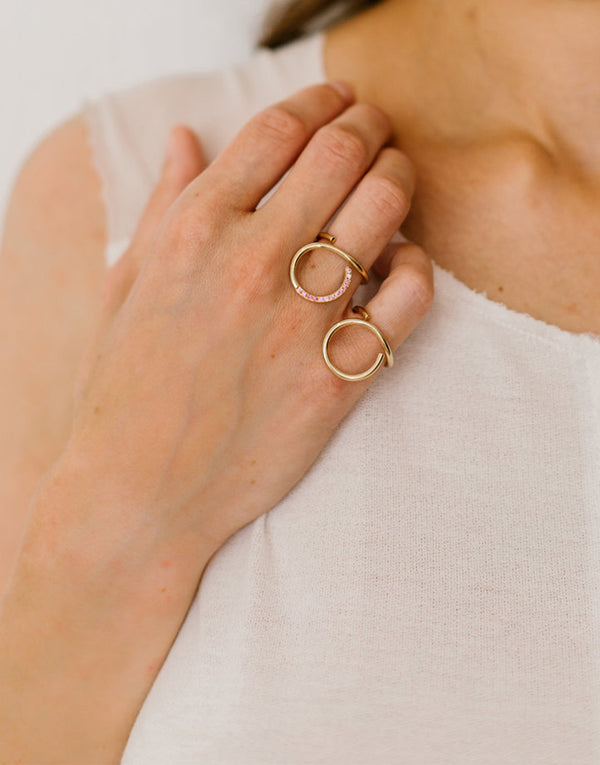 Ring 9K gold pink sapphires - Curl ring pink sapphires - Nayestones