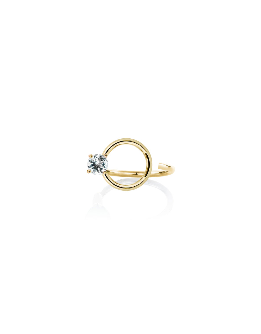Ring 9K gold white topaz on side - curl ring Brilliant (round) Cut white topaz - Nayestones Belgian Contemporary Ethical Jewelry