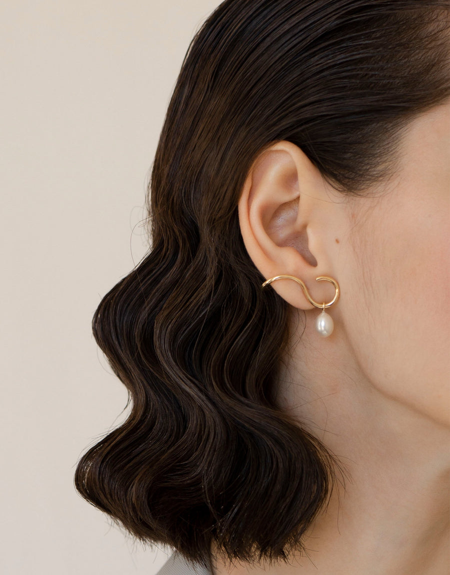 Earring 9K gold pearl - curve earring pearl - Nayestones