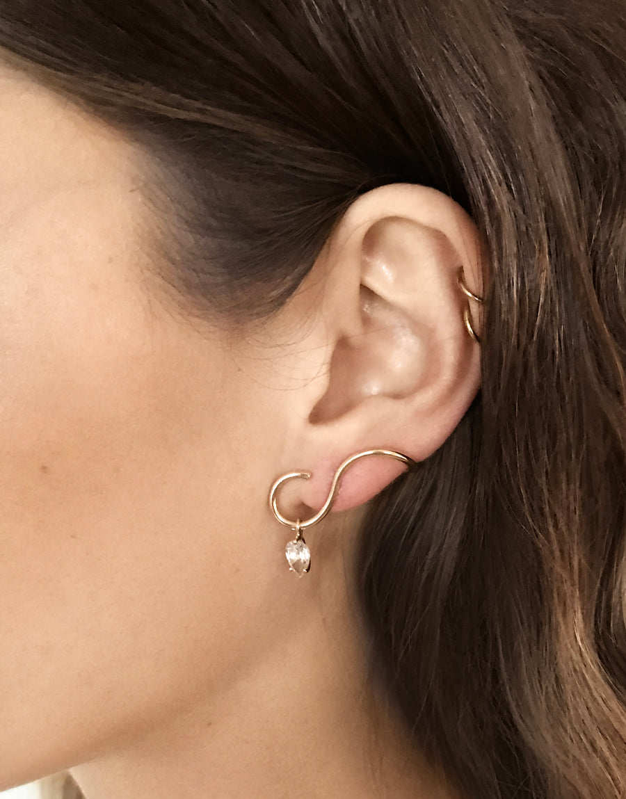 cursve design Silver earring-pear cut white-topaz - 