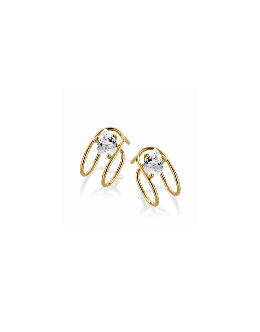 Earring 9K gold white topaz - Double c earrings topaz - Nayestones
