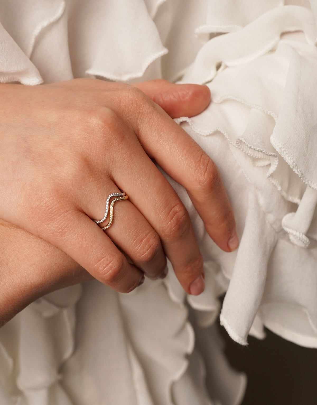 18k yellow white gold ring with diamonds - Double Petite Comete Ring Diamond - Nayestones