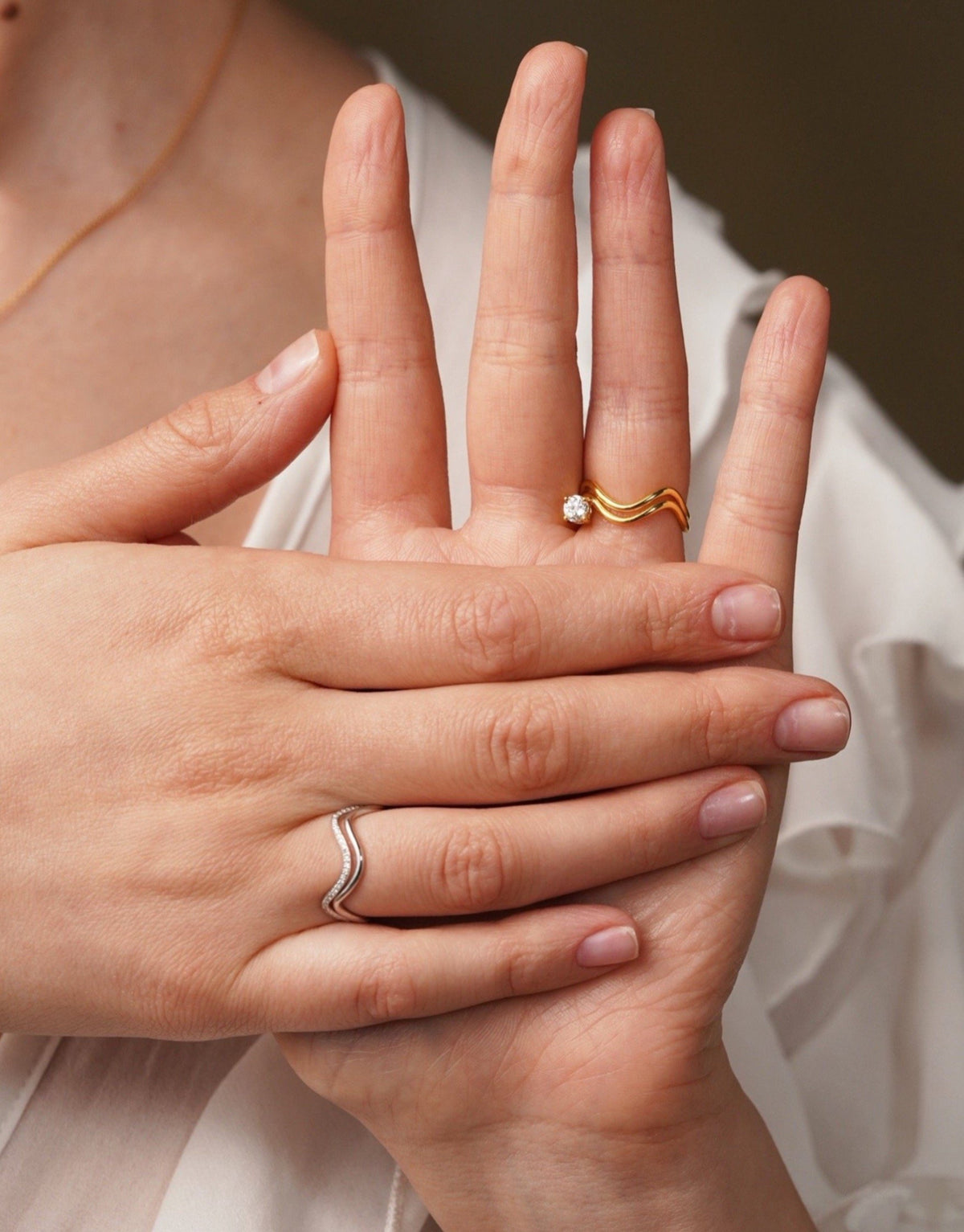 18k yellow or white gold ring with diamonds - Double Petite Comete Ring Diamonds - Nayestones