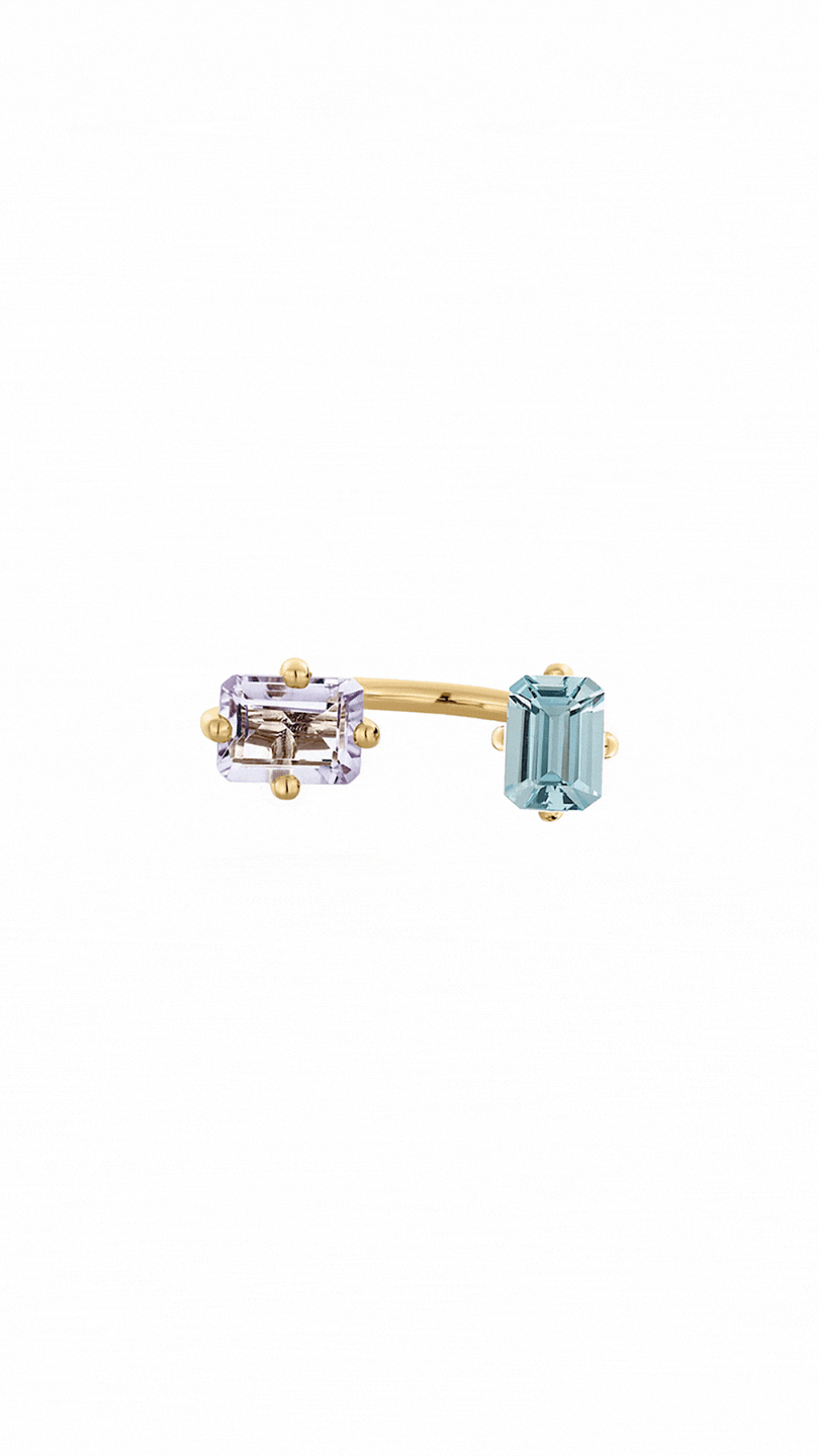 Ring 9K gold double stones custom - double octogone ring custom stones - Nayestones Antwerp