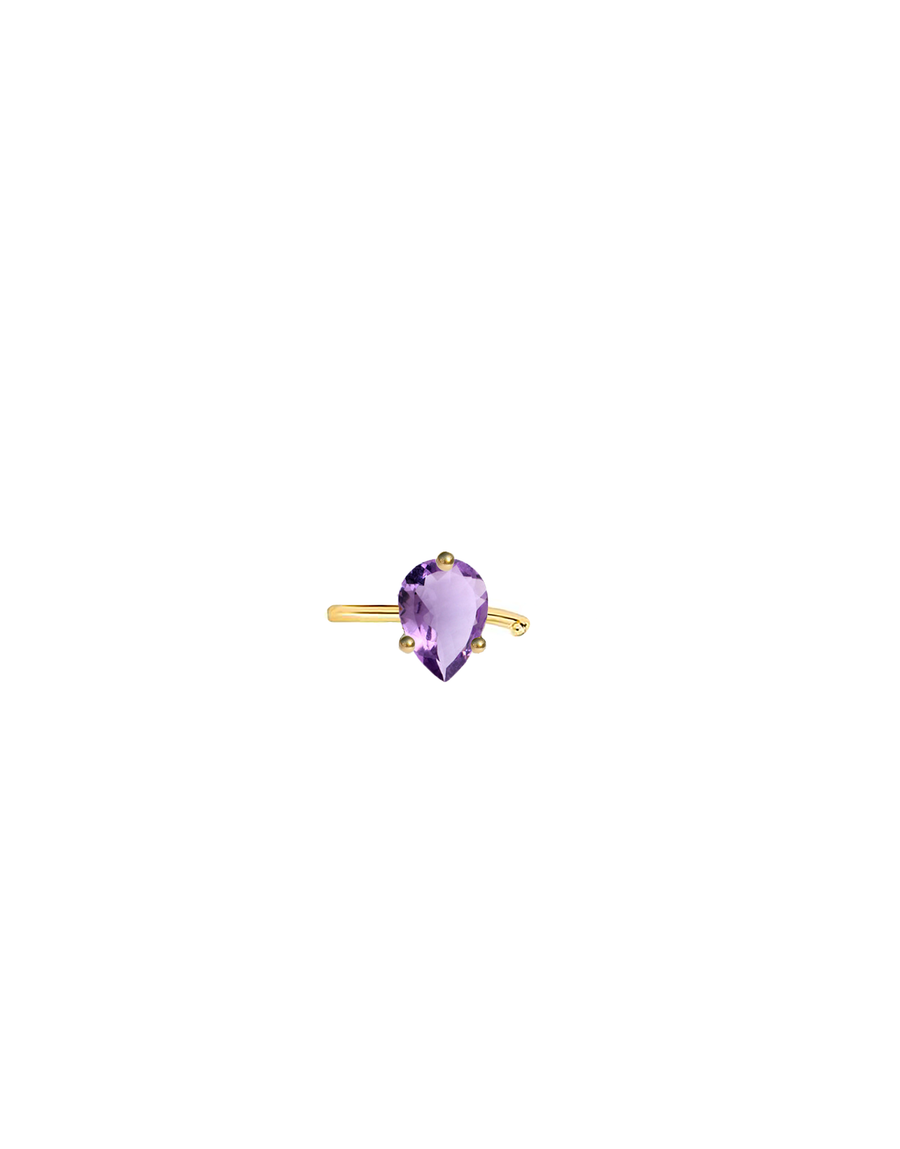 Nayestones' 9K Gold Earcuff adorned with a captivating pear cut Amethyst, meticulously handmade in Antwerp.