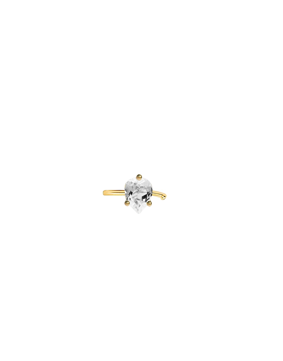 Nayestones' 9K Gold Earcuff featuring a radiant pear cut White Topaz, meticulously handcrafted in Antwerp.