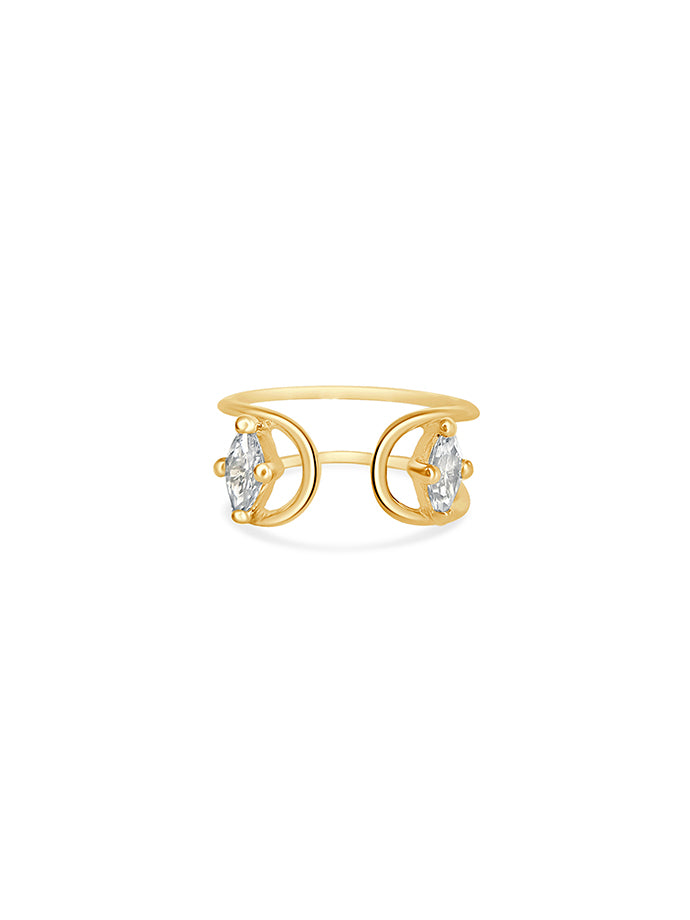 Sustainable 18K Gold Marquise Cut Ring with Two White Diamonds, Band Width 9mm - Ideal for Contemporary Engagement or Daily Wear - GIA & IGI Certified Natural and Cultivated Diamonds