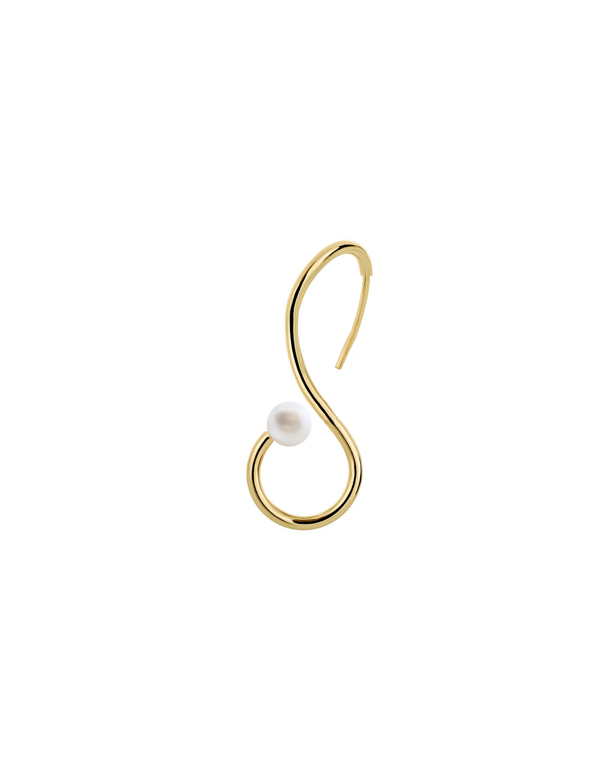 Infinity Earrings in 9k yellow gold with a round pearl by Nayestones, Belgian fine jewelry. 