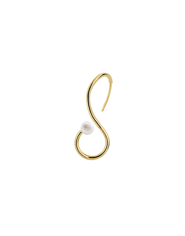 Infinity Earrings in 9k yellow gold with a round pearl by Nayestones, Belgian fine jewelry.  Nayestones