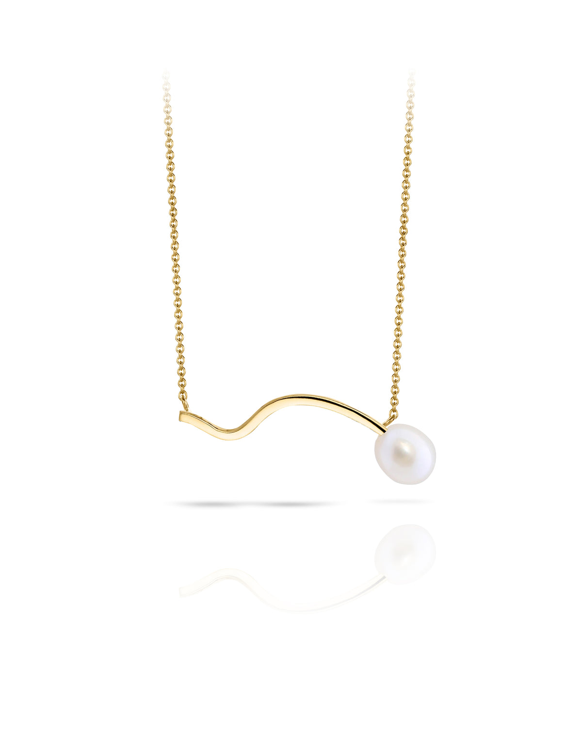 Lina Necklace in 18K yellow gold with a pearl by Nayestones, Belgian fine jewelry.