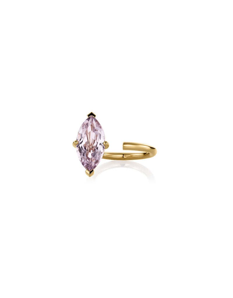 Signature Ring in 9K yellow gold marquise-cut purple amethyst by Nayestones, Belgian fine jewelry. Nayestones