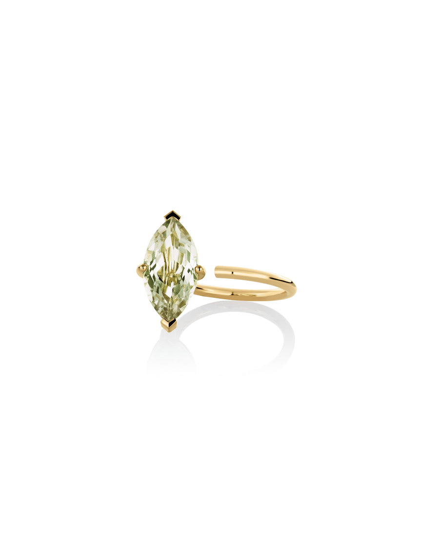 Light Green Marquise-Cut Amethyst set in 9K Yellow Gold Ring by Nayestones.