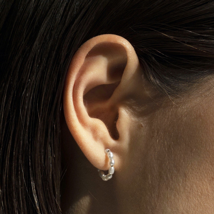 9k yellow gold earring with pearls - Multi Pearl Hoop Earring - Nayestones