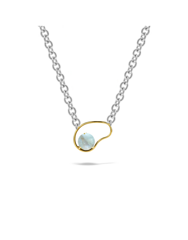 Necklace 9K gold and 925 silver chain - neon big necklace gold silver moonstone - Nayestones Antwerp