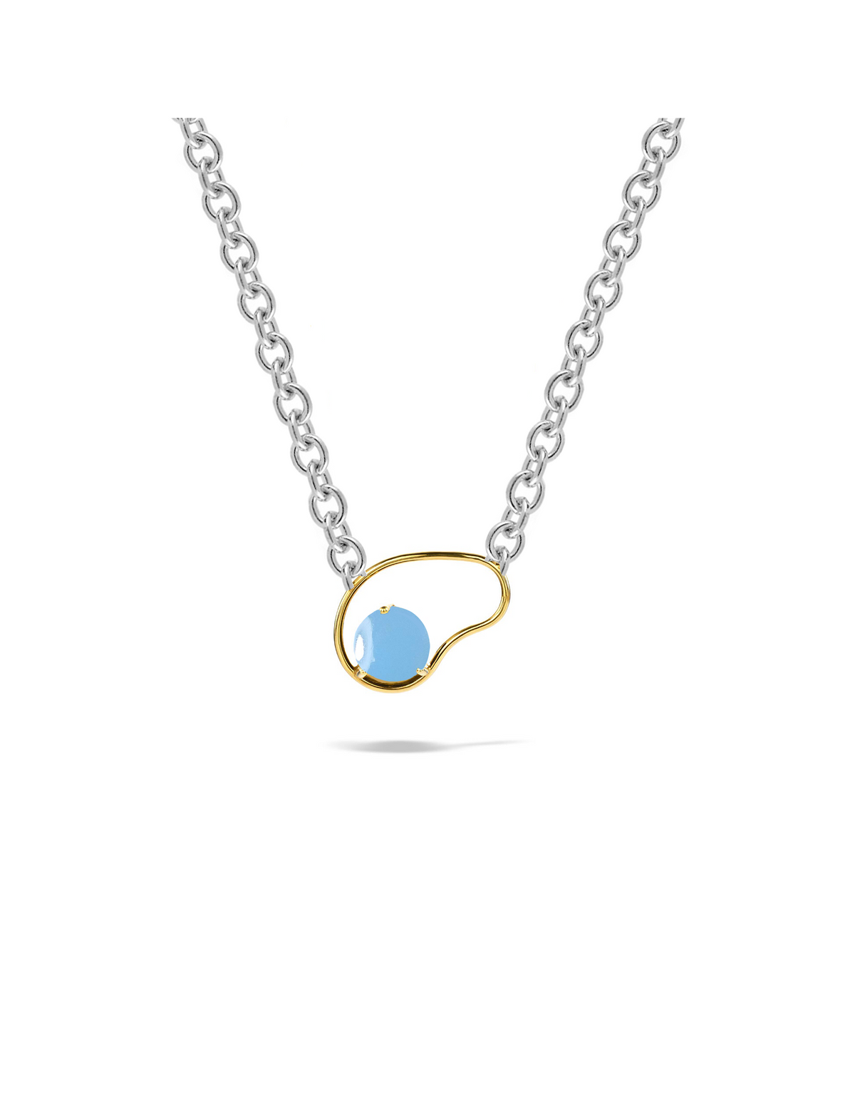 Neon Big Necklace in 9K yellow gold and 925 silver chain with a chalcedony stone by Nayestones, Belgian fine jewelry.