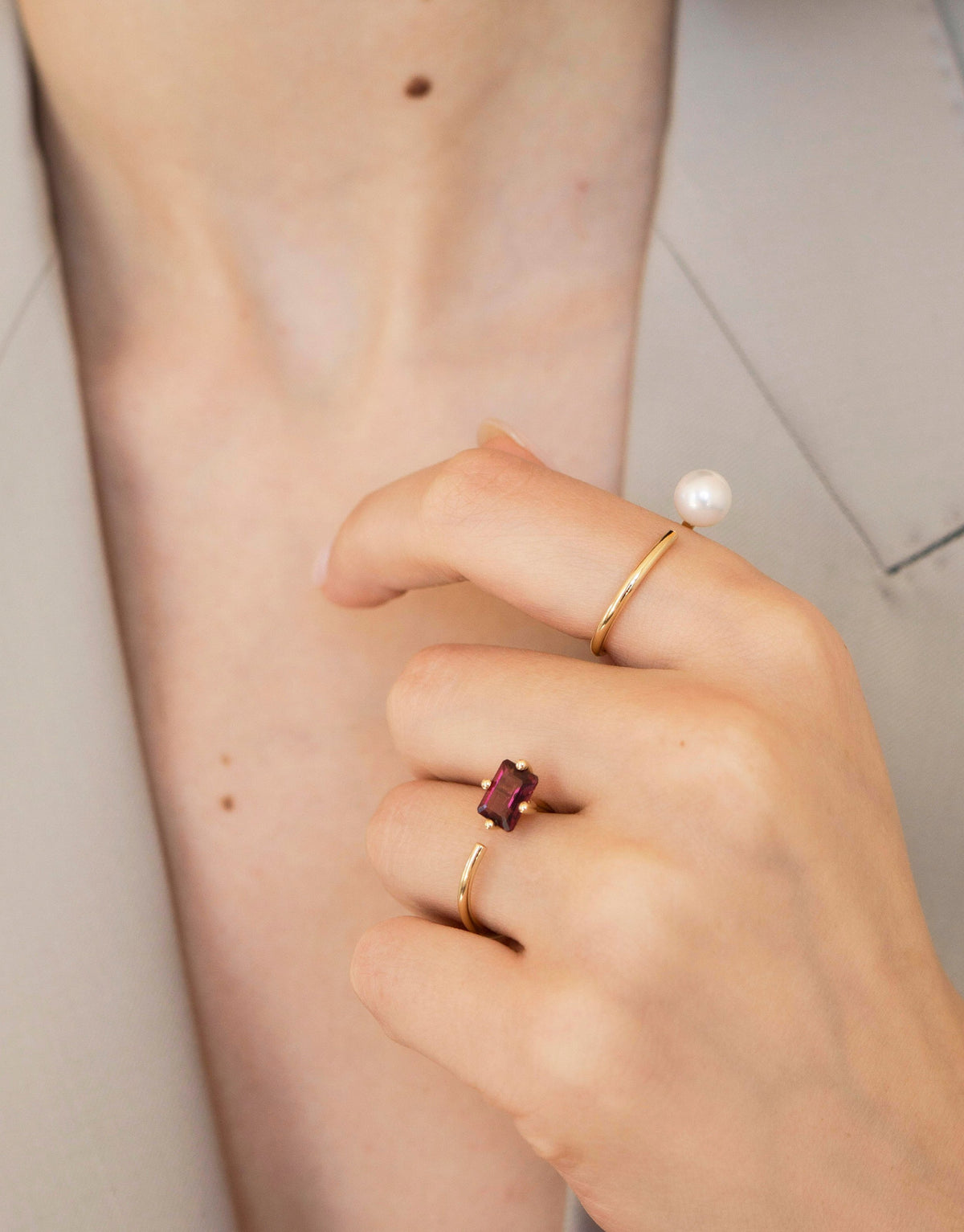 Ring 9K gold pearl - octogone ring pearl - Nayestones