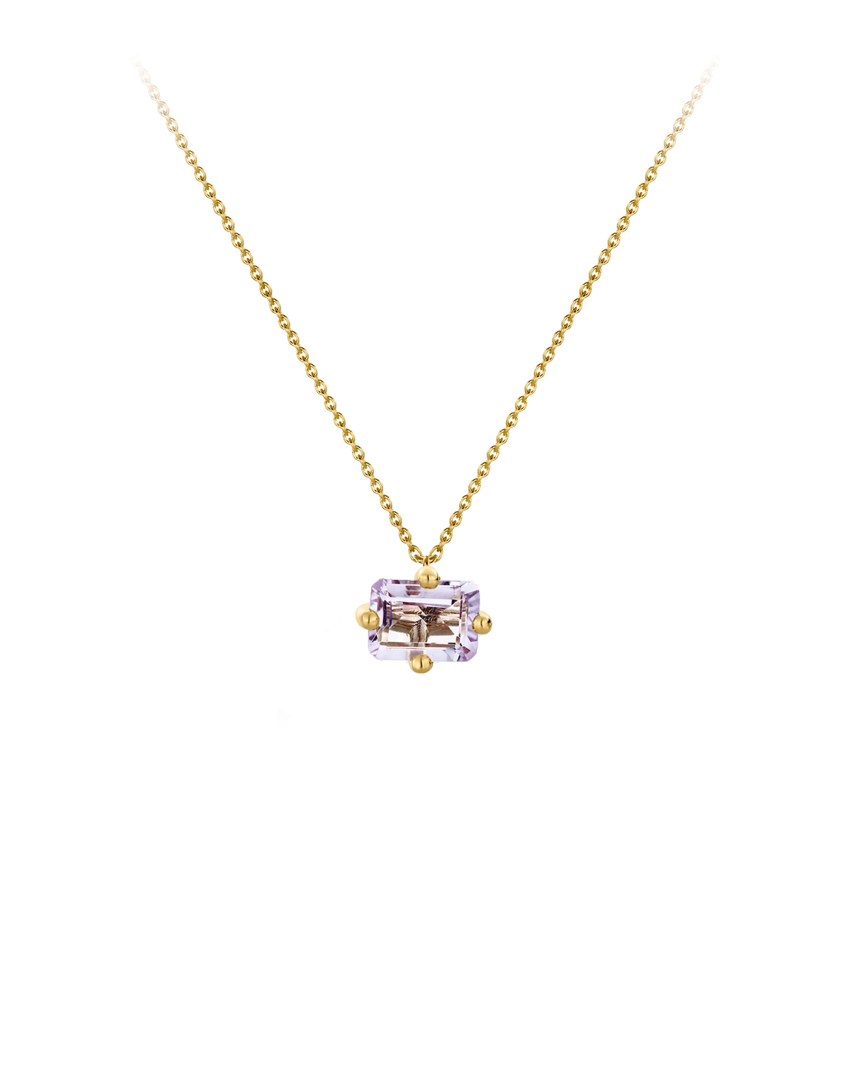Signature octogone necklace in 9k yellow gold with an octagon-cut amethyst by Nayestones, Belgian fine jewelry. 