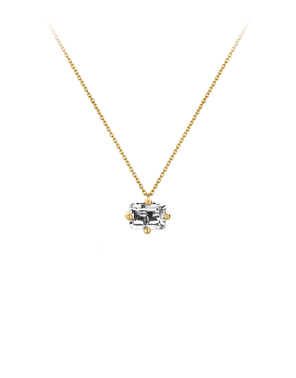 Signature octogone necklace in 9k yellow gold with an octagon-cut topaz by Nayestones, Belgian fine jewelry. 