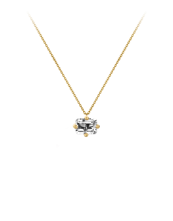 9k yellow gold octogone necklace-personalized octogone necklace white topaz - Nayestones