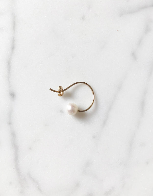 Earring 9K gold pearl - One pearl hoop earring - Nayestones