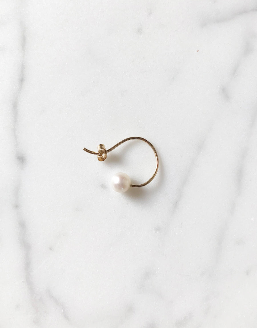 Earring 9K gold pearl - One pearl hoop earring - Nayestones