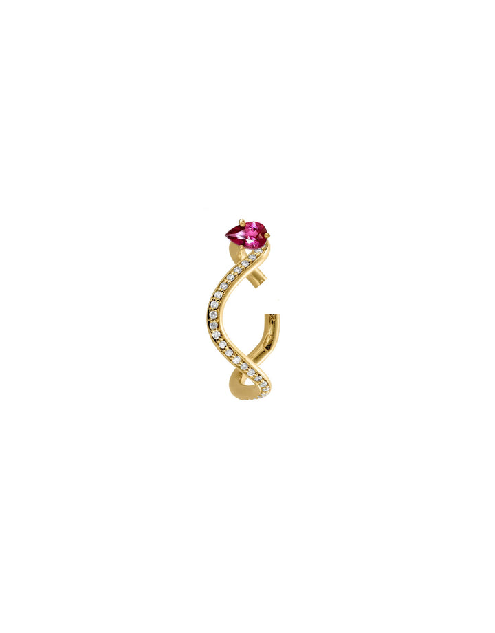 Ear cuff with Pear Cut pink tourmaline - with diamond pave setting - 18K ethical Gold by Nayestones