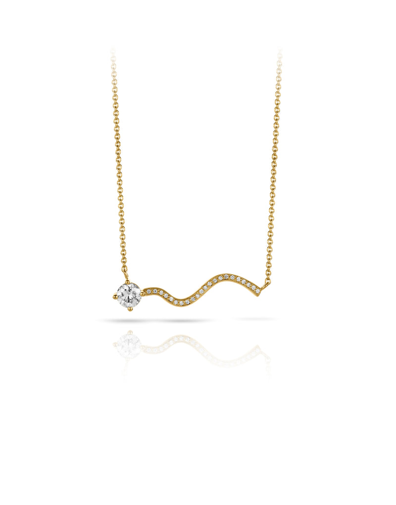 Petite Comete Necklace in 18K yellow gold with pavé diamonds by Nayestones, Belgian fine jewelry.  Nayestones