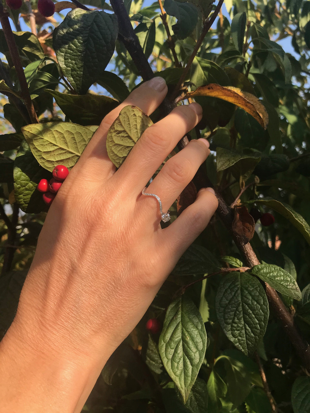 18k yellow or white gold ring with stone and diamonds - Double Petite Comete Pear Solitaire Ring - Nayestones
