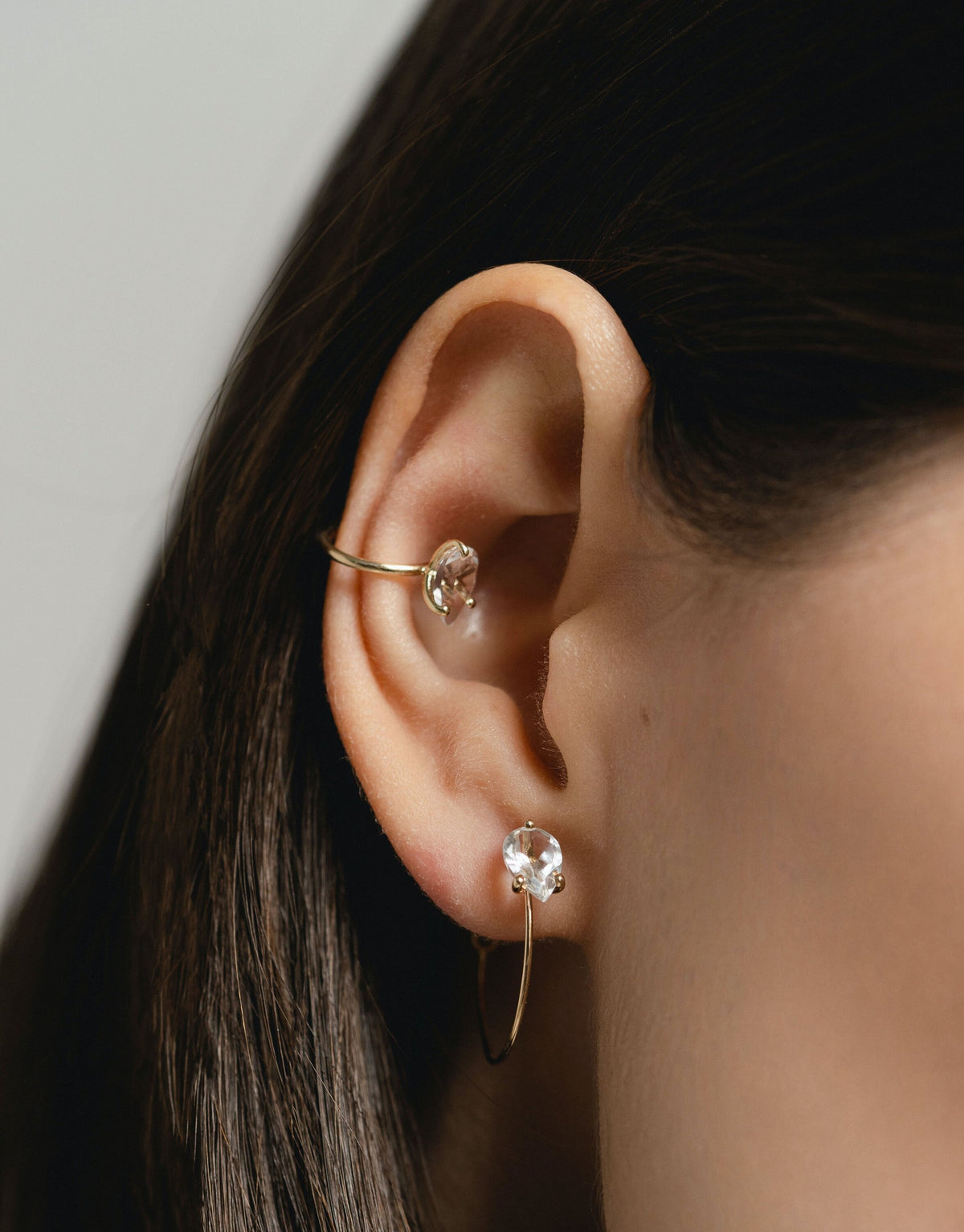 Nayestones Round Bloom Earring and Earcuff Stacking Set featuring White Topaz Stones
