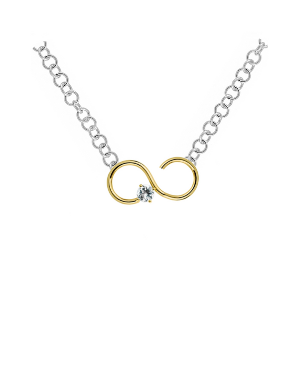 Necklace 9K gold and 925 Silver chain - signature curve topaz - Nayestones