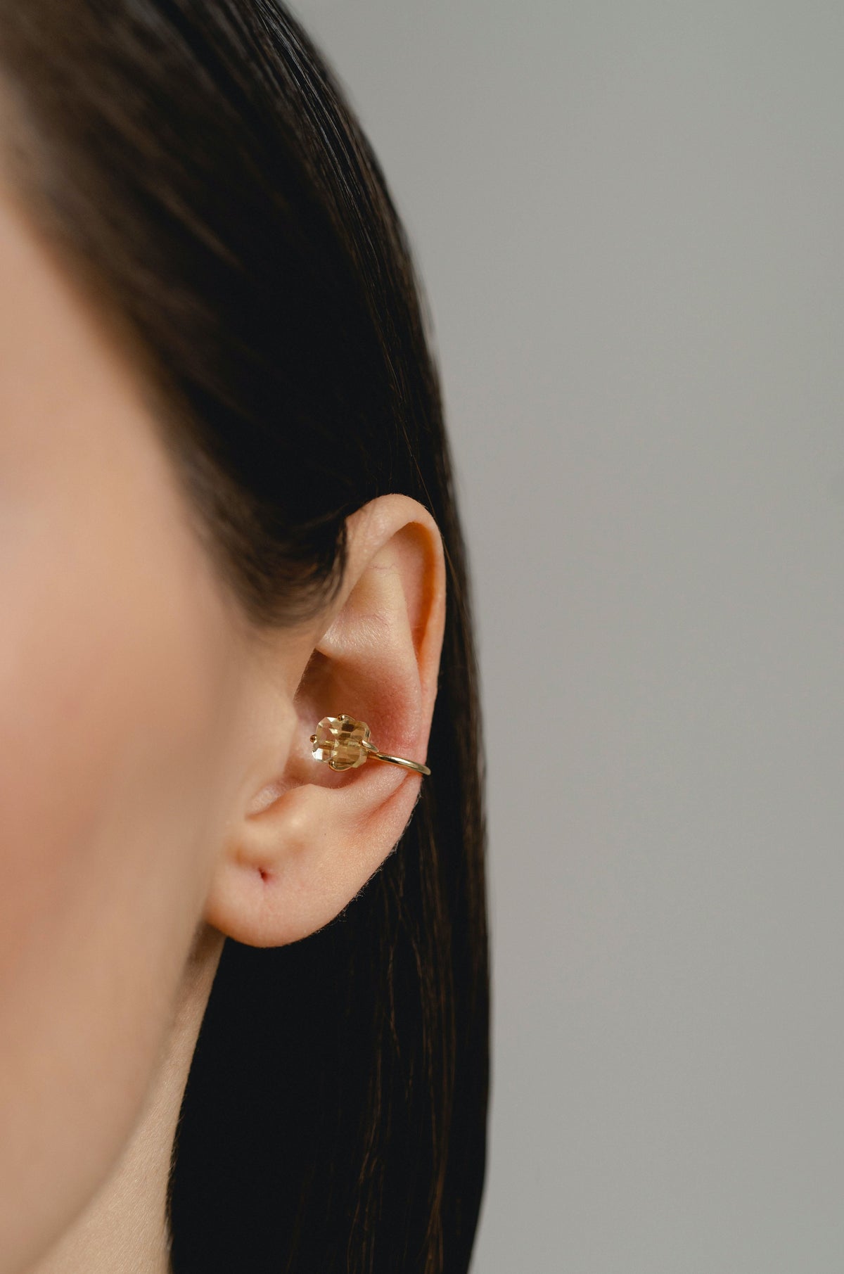 Manchette d'oreille en or jaune 9 carats avec citrine - Manchette d'oreille octogonale signature - Nayestones
