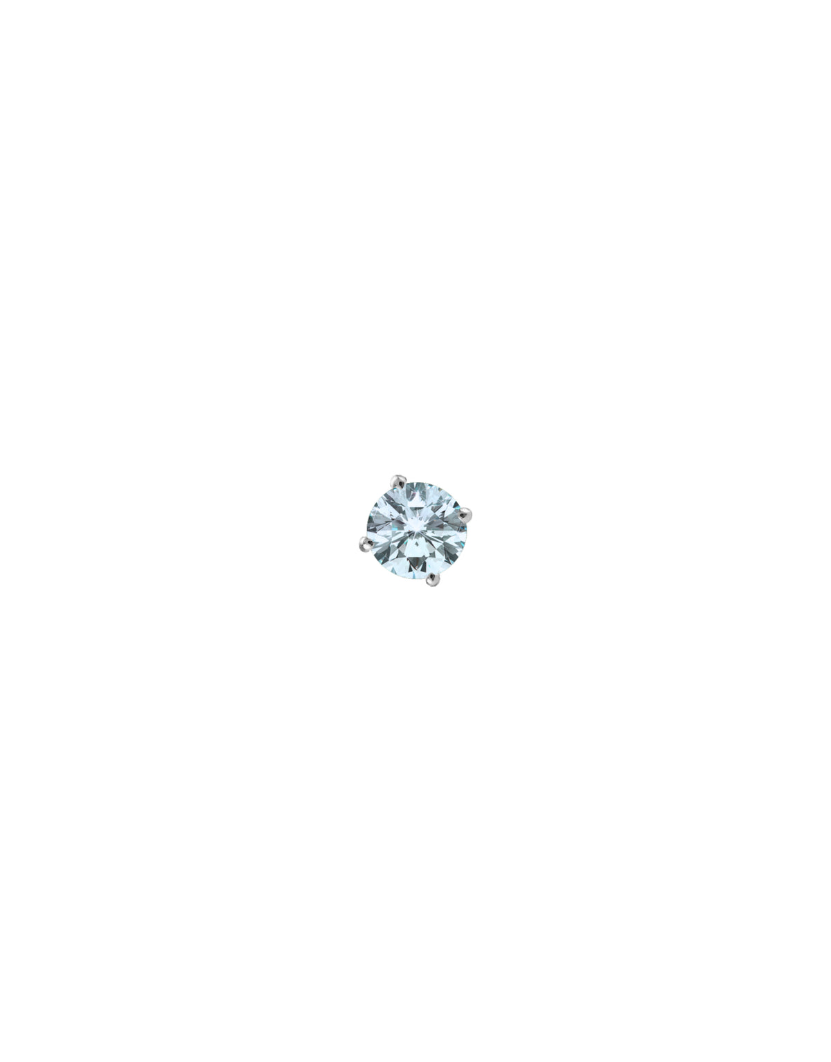 Boucle d'oreille puce en or blanc 14 et 9 carats avec une pierre aigue-marine ronde de Nayestones, joaillerie belge de haute qualité.