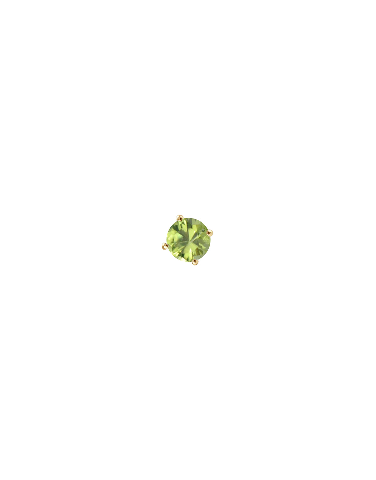 Boucle d'oreille puce en or jaune 14 et 9 carats avec une pierre péridot ronde de Nayestones, joaillerie belge de haute qualité.