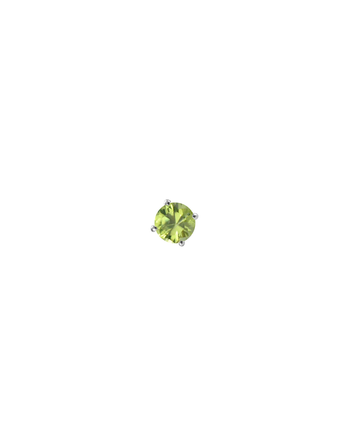 Boucle d'oreille puce en or blanc 14 et 9 carats avec péridot, signée Nayestones, joaillerie belge de haute qualité. 