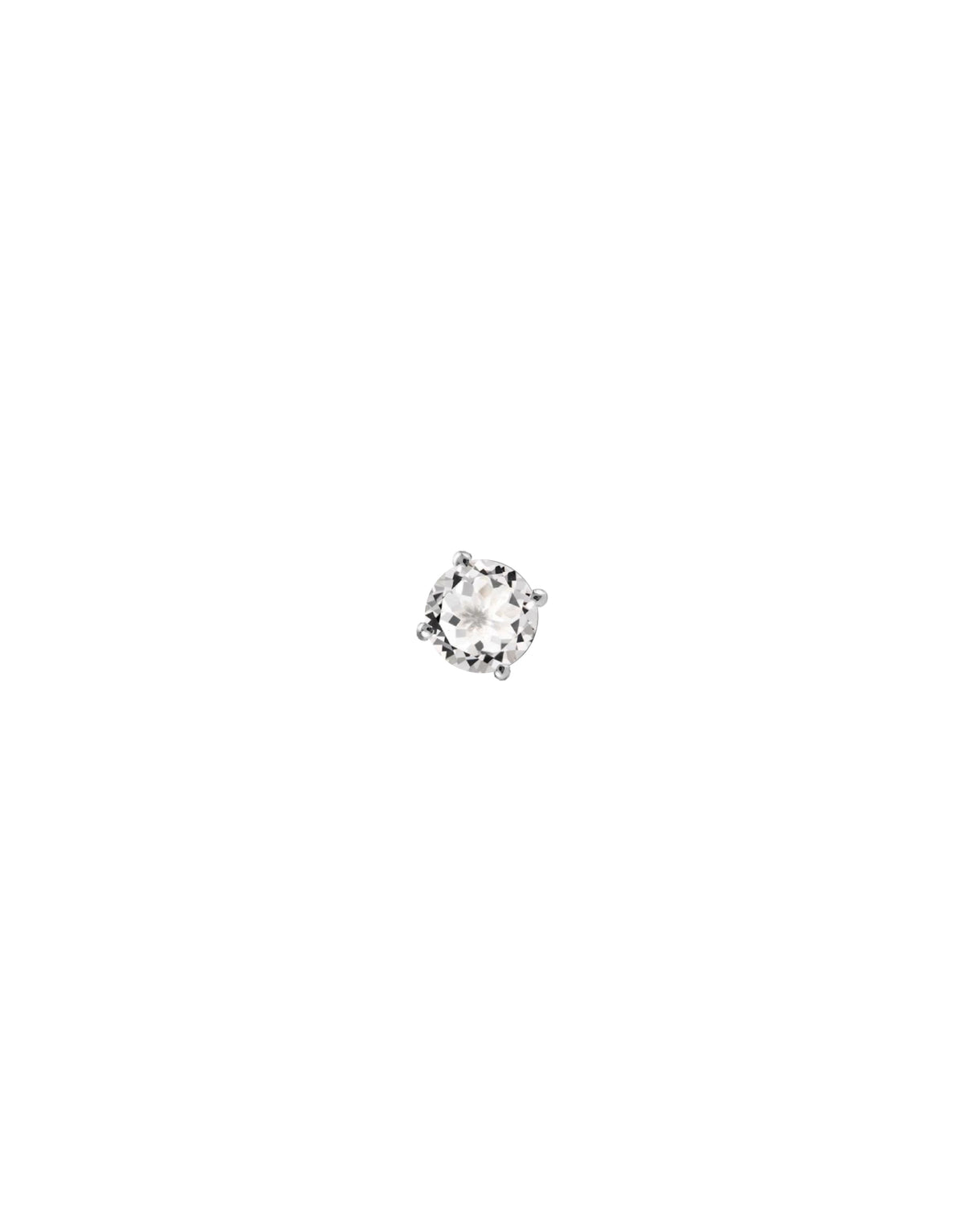 Boucle d'oreille puce en or blanc 14 et 9 carats avec une pierre de topaze blanche ronde, signée Nayestones, bijouterie belge de haute qualité. 